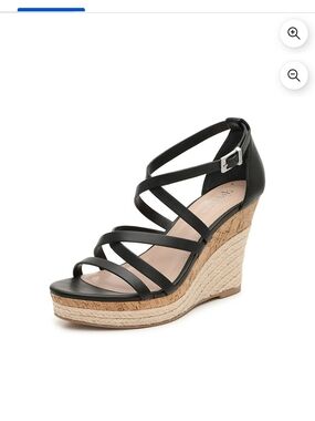 Charles David Strappy Black Espadrille Wedge Sandals